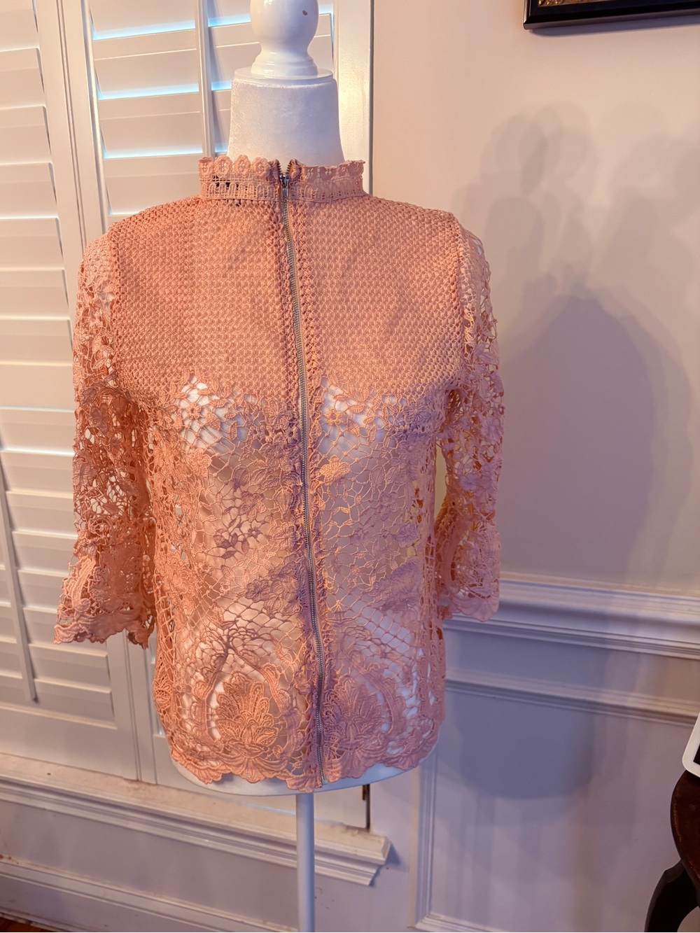 BOLD elements light pink  Lace Zip Front cover up